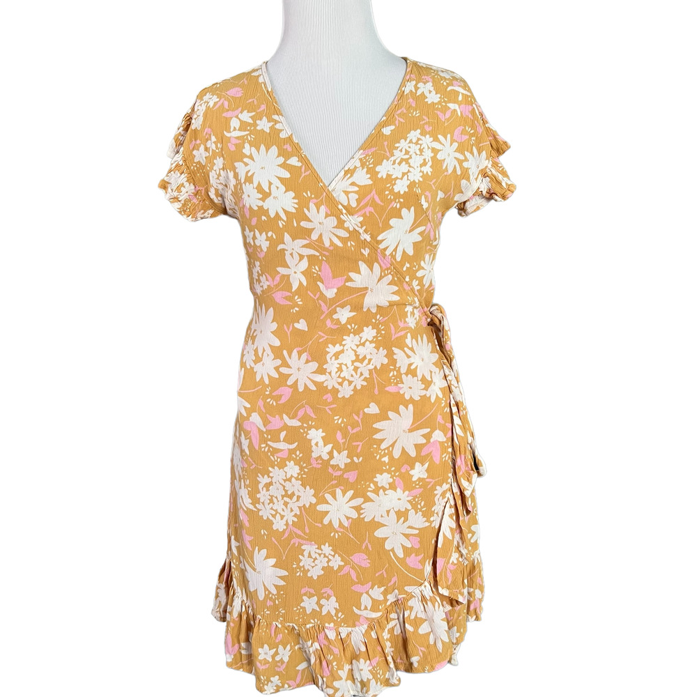 Billabong Wrap & Roll Yellow Floral Wrap Dress